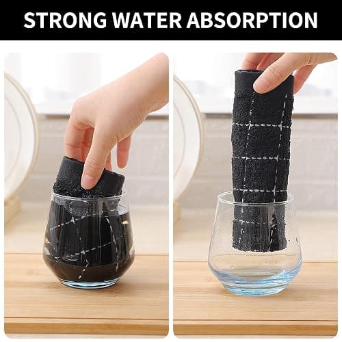 Homaxy 100% Cotton Terry Kitchen Towels(Black, 13 x 28 inches), Checkered Designed, Soft and Super Absorbent Dish Towels, 4 Pack thumbnail 5