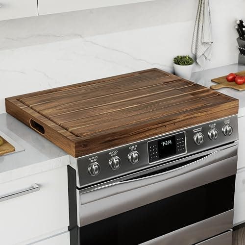 BLUEWEST Noodle Board Stove Cover with Handles, 3 in 1 Wood Stove Top Covers Board for Gas Burners and Electric Stove, Wooden RV Stovetop Cover, Tray for Kitchen Counter Space with Juice Grooves - Image 1