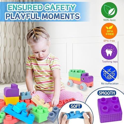 ROHSCE Soft Building Blocks for Toddlers, Large Building Blocks Stacking Blocks for Babies 6 Months and Up Stem Toddler Gifts, Teething Toys, 40 PCS thumbnail 4