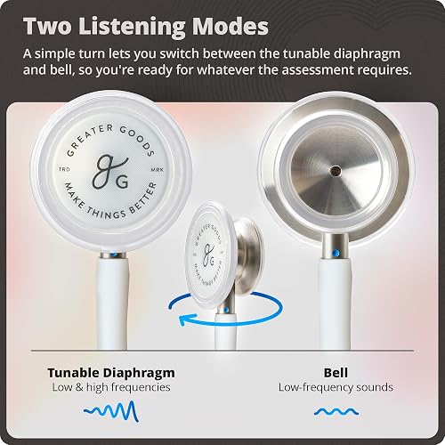 Greater Goods Dual-Head Stethoscope for Nurses, Medical Students & EMTs | Free Parts Program, 360° Rotating Chestpiece, Tunable Diaphragm, Lightweight, Non-Chill Rim, Latex-Free Tubing (Warm White) thumbnail 3