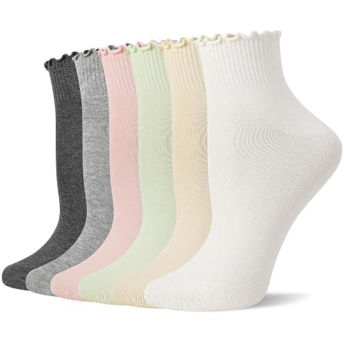 scenicamp 6 Pairs Ankle Ruffle Socks Cute Frilly Comfort Breathable Cotton Socks - Image 1