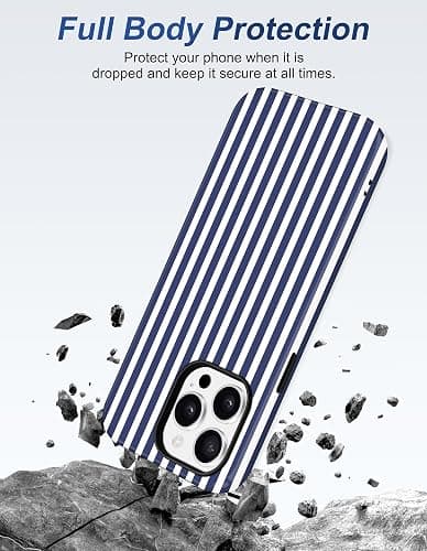 Jusy Compatible with MagSafe Striped Phone Case for iPhone 16 Pro, Cute Aesthetic Magnetic Soft TPU and Hard PC Protective Phone Cover for Women Girls（Matte） - Navy Blue thumbnail 3