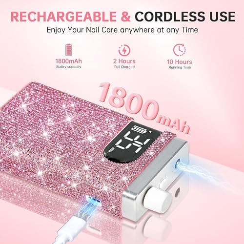 Nail Drill Professional 35000RPM Sparkling Portable efile with 12 Drill Bit | Rhinestone | 1800mAh Type-C | Stepless Speed Regulation | Low Noise & Low Vibration | Manicure Pedicure | Pink thumbnail 6