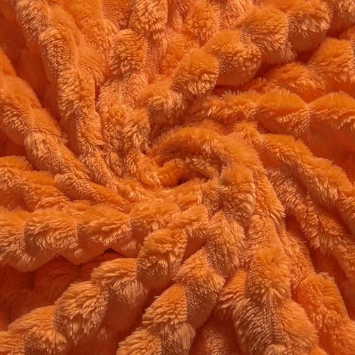 Vessia Flannel Fleece Throw Blanket(50x70 inch), 3D Jacquard Burnt Orange Fuzzy and Warm Blanket for Couch,Sofa,Bed,Chair, 300GSM Super Soft Touch Cozy Lightweight Throw for All-Season Home Decor thumbnail 6