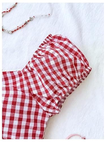 SOLY HUX Girl's Gingham Tops Y2K Cute Blouse Summer Sweetheart Neck Shirts Aesthetic Clothes thumbnail 2