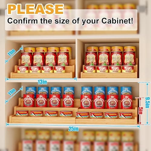 Expandable Bamboo Can Rack Organizer for Pantry, 3-Tier Adjustable Can Storage Holder, Soda Organizer Holds Up to 24 Cans, Canned goods Storage Display for Pantry, Cabinet, Countertop (patent pending) thumbnail 3