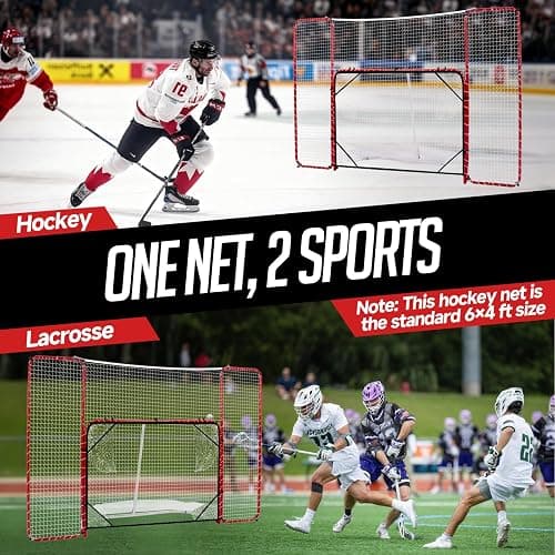 ZEALFEEL Hockey Net with Backstop 10x6FT, Pro Hockey Goal Training Set with Target Nets, Heavy-Duty Steel Frame & 5-Strand Tear-Resistant Netting for Shooting Passing Goalie & Protection Practice thumbnail 7
