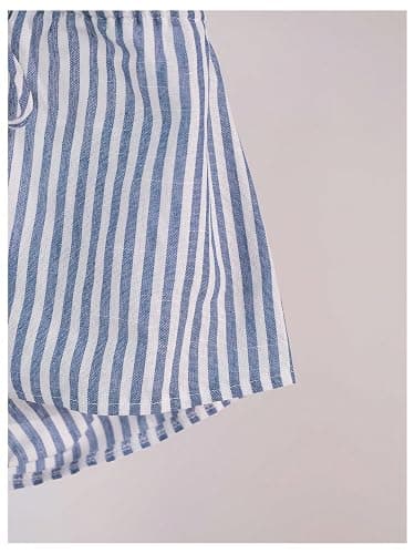 SweatyRocks Women's Striped Tie Front Halter Tops Sleeveless Cami Tops | Sexy, Summer, Backless Tops, Drawstring, Self Tie Front, Blue And White Top thumbnail 7