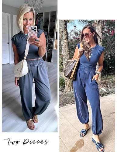 Springrain Womens Two Pieces Outfits Casual Lounge Sets Cropped Tops Sweatpants Tracksuit with Pockets thumbnail 7
