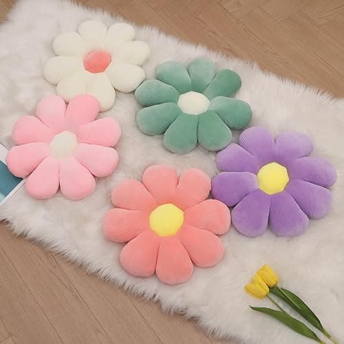 2 Pcs Preppy Flower Decorative Throw Pillows Set for Bed Couch Sofa, 15.35" Cute Pink White Flower Daisy Shaped Pillow for Aesthetic Preppy Bedroom Room Dorm Classroom Decor (White+Pink, 15.35 Inch) thumbnail 6
