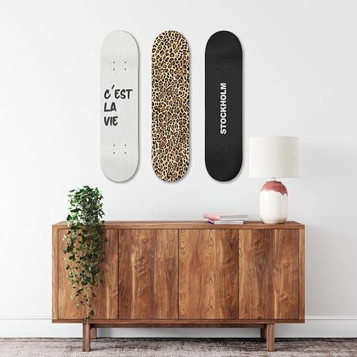 TwoDays Stockholm Style Skateboard Wall Decor - Modern Wall Mount Art Set for Men's Apartment & Dorm, Cool Cheetah Print Skate Deck, Trendy Skater Room Design (Set of 3) thumbnail 6