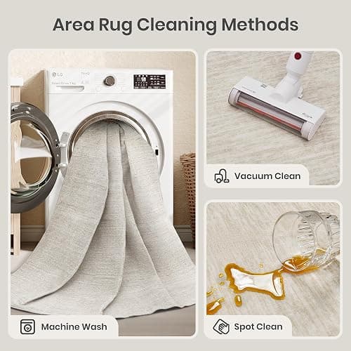 Valenrug Washable Rugs 7x9 - Stain Resistant 7x9 Area Rugs for Living Room, Non Slip Backing Printed Rugs for Bedroom, Folable Machine Washable Area Rug (7'x9', Beige) thumbnail 7