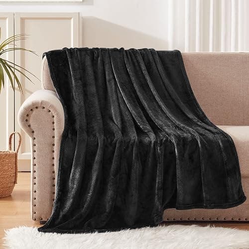 Exclusivo Mezcla Fleece Throw Blanket for Couch, Sofa, 300GSM Super Soft and Warm Blankets, Black Throw All Season Use, Cozy, Plush, Lightweight, 50x60 Inches - Throw (50"x60") - Black thumbnail 6