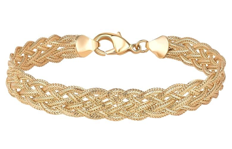 Barzel 18K Gold Plated Strand Braided Herringbone Mesh Bracelet, 7.5 Inches 8.5mm wide - Made In Brazil - Image 1