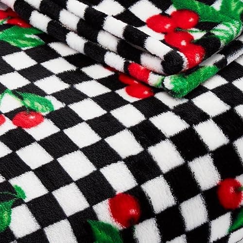 Betsey Johnson - Oversized Throw Blanket 50x70, Ultra-Soft Plush Bedding for Couch or Bed, Cozy & Lightweight, Soft Blanket with Cherry Checker Print (Red) thumbnail 5