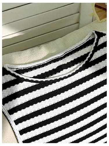 RoseSeek Girl's 2 Piece Striped Summer Outfits Textured Knit Sleeveless Crop Tank Top and Shorts Matching Set thumbnail 4