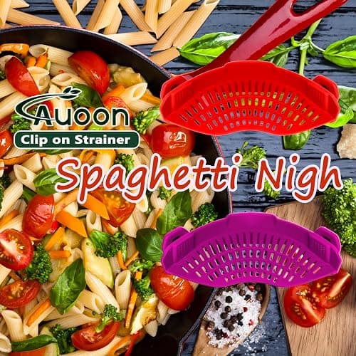 AUOON Clip On Strainer Silicone for All Pots and Pans, Pasta Strainer Clip on Food Strainer for Meat Vegetables Fruit Silicone Kitchen Colander (Purple) thumbnail 4