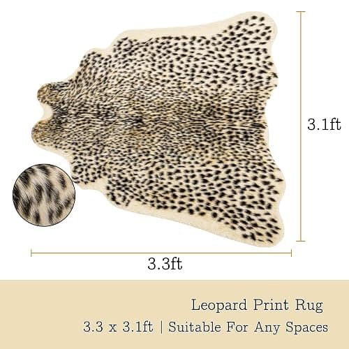 Mibathni Leopard Print Rug, Cheetah Rugs 3.3 x 3.1ft, Small Decor Carpet | Realistic Cheetah Print Rug, Faux Fur Cowhide Animal Skin Hide Leopard Area Rugs for Living Room Bedroom Office Hallway thumbnail 3