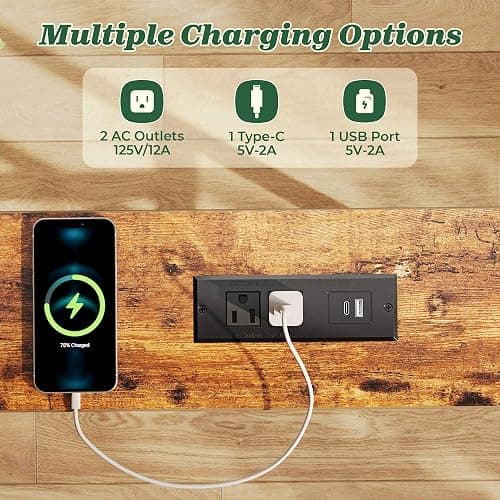 SUPERJARE 78.8 inch Narrow Behind Couch Table with 2 Charging Stations | 2 AC Outlets with USB-C Ports, Extra Storage Behind Sofa, Sofa Table Console Table for Entryway Living room, Rustic Brown thumbnail 4