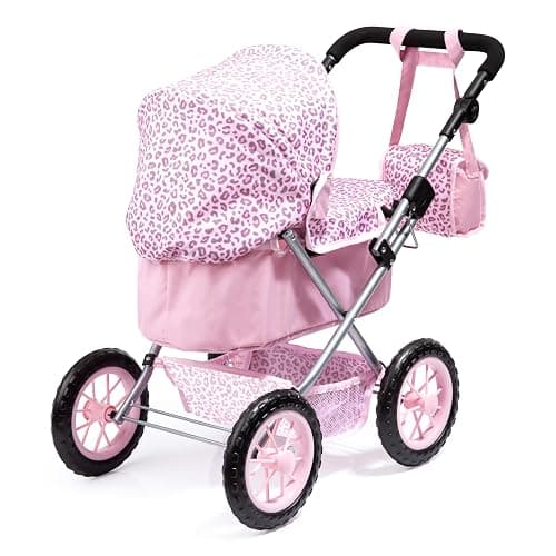 Bayer Trendy Doll Pram, Pink Animal Stroller for Dolls up to 18 in | Foldable carriage with adjustable 15-26 inch handle, matching shoulder bag, shopping basket, and protective canopy thumbnail 3