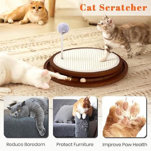 LMUGOOS Cat Scratcher, Cat Natural Sisal Scratching Pad, Kitten Interactive Toy with Ball Track Spring Ball for Chasing Hunting Mental Physical Exercise Puzzle thumbnail 3