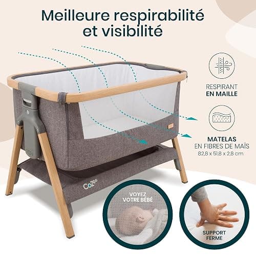 Tutti Bambini CoZee® Berceau Bébé & Lit Cododo 2-in-1 - Lit Bébé avec Matelas Respirant - 6 Hauteurs Réglables - Fenêtre D'Aération - Pliable - 0-6 Mois (Chêne & Charbon) thumbnail 6