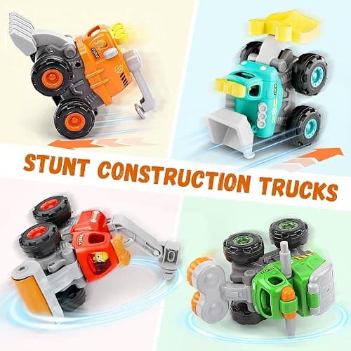 iPlay, iLearn Stunt Construction Trucks for Toddlers 1-3, Baby Friction Car | Kids Pull Back Push Go Vehicle Set, Boys Digger Roller Dump Truck, Birthday Gift for 12 18 Months, 2 3 4 5 One Yrs Girl Child thumbnail 3