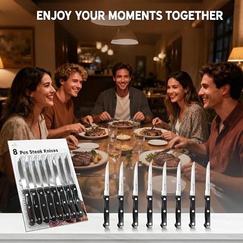 Upgraded Steak Knives Set of 8, Uncoated Stainless Steel Serrated Steak Knife Set, 4.5 Inch Steak Knife with Ergonomic Handle and Sharp Blades, Dishwasher Safe Dinner Knives for Kitchen, Restaurant thumbnail 7