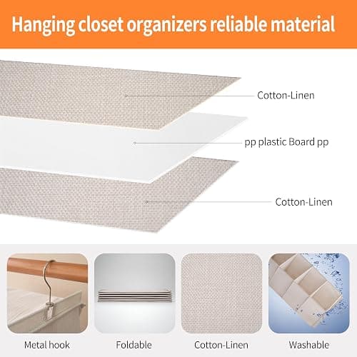 tulinstiraga Large Hanging Sweater Organizer for Closet,Collapsible 6-Shelf Hanging Closet Shelves with Drawers, Washable (Beige -6 Shelf-1 d) thumbnail 4