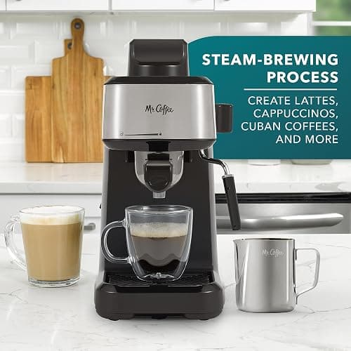 Mr. Coffee 4-Shot Steam Espresso Cappuccino and Latte Maker with Stainless Steel Frothing Pitcher thumbnail 2