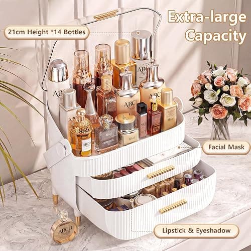 NestOrganix Makeup Organizer Skincare Organizers With Drawers | Cosmetic Display Cases with Transparent Cover, Skincare Organizers for Bathroom Countertop, Bedroom Vanity Desk, White thumbnail 4