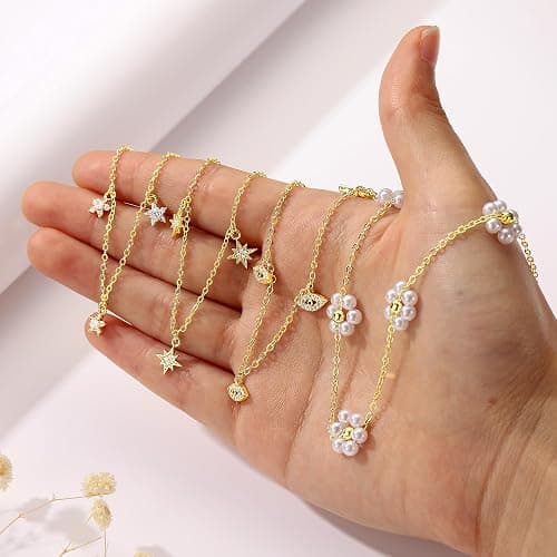 Ursteel Stocking Stuffers for Women Teen Girls, Dainty 14K-Gold-Plated Necklace for Women CZ Clover Butterfly Necklace Pearl Flower Station Necklaces for Women Teen Girl Christmas Gifts for Grandkids thumbnail 8