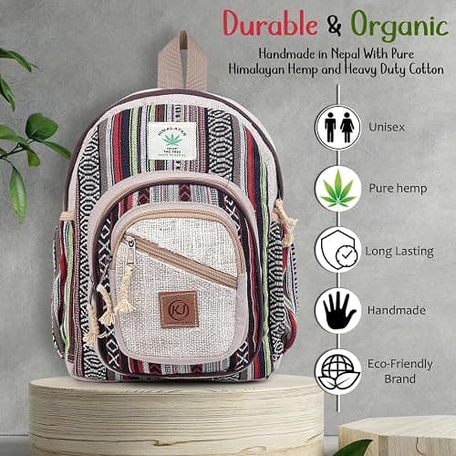 KayJayStyles Handmade Natural Hemp Nepal Backpack Purse, Small Lightweight Daypack (DAYPACK1) thumbnail 7