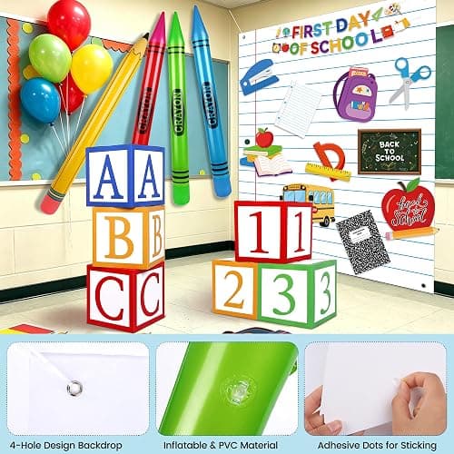 Fovths 22 Pcs Giant Back to School Theme Party Decorations 45 Inch Large Inflatable Pencil Crayon ABC 123 Alphabet Party Favor Box 6.6ft Backdrop Banner for Back to School Birthday Decor, Classic thumbnail 4