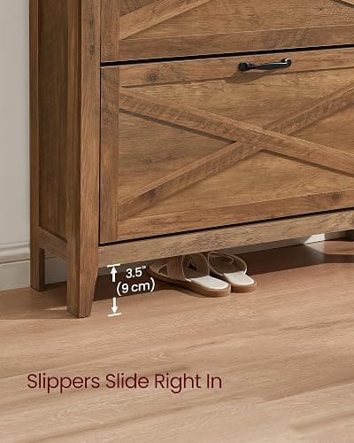 VASAGLE Farmhouse Shoe Cabinet, Narrow Storage Organizer, 2 Flip Drawers | Shoe Storage Organizer, Fits 16 Pairs, 34.3 x 9.5 x 34.6 in, Honey Brown, LIRY Collection UHSC201K01 thumbnail 7