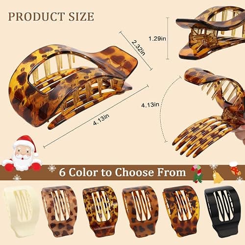 6 PCS Flat Hair Clips for Women, Large French Flat Claw Clips for Thick Thin & Curly Hair, Strong Hold Non Slip Leopard Print Jaw Clips Hair Accessories for Girls Christmas Gifts, Tortoise thumbnail 4