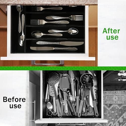 Greenual Black Silverware Organizer 10 In Utensil Organizer Silverware Tray for Drawer Cutlery Flatware Organizer for Kitchen Bamboo Wood thumbnail 4