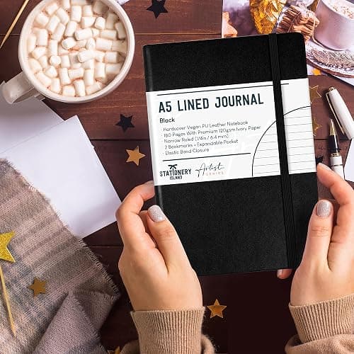 STATIONERY ISLAND A5 Lined Notebook, Journal Lined Hardcover with 120gsm Premium Thick Paper, 180 Pages Hardback Ruled Journal Notebook for Writing, Working, Study, Planning, Diary, Journaling thumbnail 2