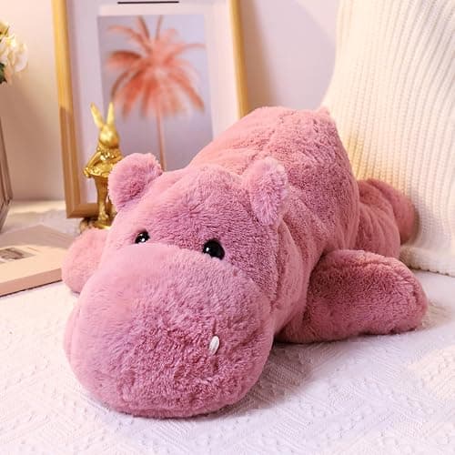 Leahaoe Weighted Stuffed Animals 23.6" 4.5lbs, Soft Pink Hippo Stuffed Animal, Medium Cuddly Weighted Hippo Plush for Comfort - Image 1