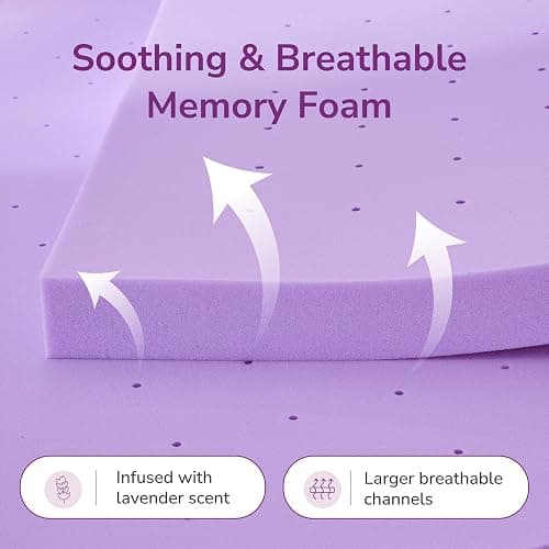 3 Inch Queen Lavender Infusion Memory Foam Mattress Topper for Relaxing Sleep, Ventilated & Pressure Relieving, CertiPUR-US Certified, Medium Firm Topper in a Box, Queen Size, 60"x80" thumbnail 3