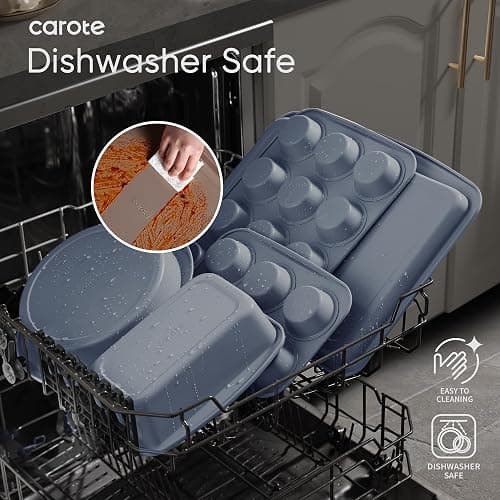 CAROTE 7-Piece Nonstick Stackable Baking Pans Set - Bakeware Sets Including Cookie Sheets for Baking, Muffin Pan, Bread Pan, Cake pan, Loaf Pan, Roasting Pan, Gray & Blue thumbnail 6
