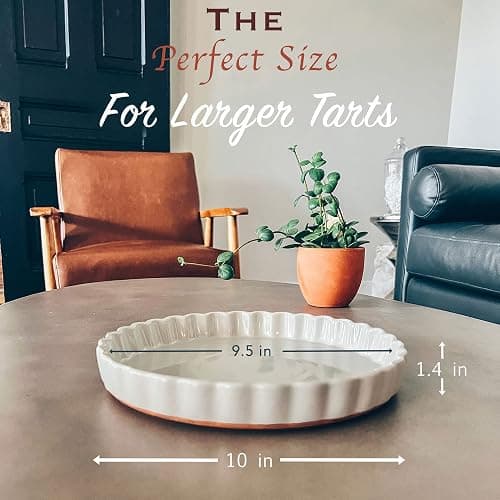 MORA Ceramic Tart Pan, 9.5 Inch Large Porcelain Baking Dish for Tarts, Quiche, Pie, Flan etc. Fluted Ruffled Edge, Oven, Microwave, Freezer, and Dishwasher safe - Great Gift For Bakers - Earl Grey thumbnail 3