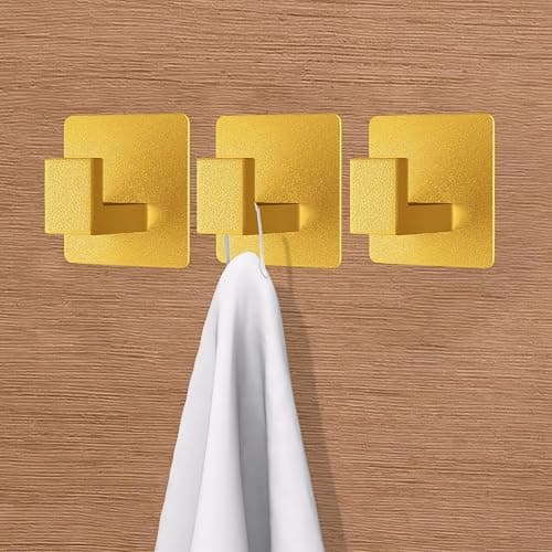 VAEHOLD Adhesive Towel Hooks, Heavy Duty Wall Hooks Aluminum Black Hooks for Hanging Coat, Hat, Towel, Robe, Clothes, Shower Hook for Door, Office, Kitchen, Bathroom - 2 Pack (Gold) - 2 Pack - Gold thumbnail 6