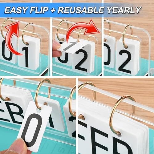 Cosmos Desk Flip Calendar Perpetual Desk Date Calendar Ring Flip Daily Block Calendar for Home Office Teacher Desktop Accessory, Reusable Month Day Display Desk Standing Calendar Decoration, Acrylic thumbnail 6