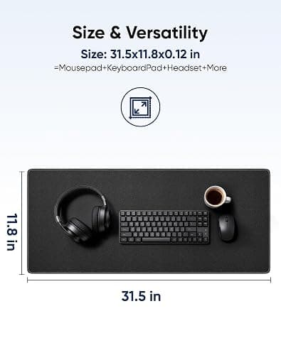 Reniteco Large Gaming Mouse Pad with Durable Stitched Edges, Non-Slip Rubber Base, Big Computer Keyboard Mouse Mat Desk Pad for Home Office Gaming Work, 31.5''x11.8''x0.12'', Black thumbnail 7