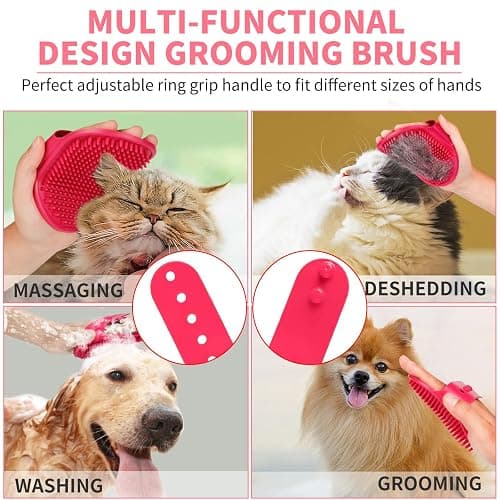 Comotech 6PCS Dog Bath Brush & Dog Toothbrush | Adjustable Handle Shampoo Brush & Scrubber for Short & Long Haired Dogs & Cats | Effectively Solve Odor & Stain Removal Problems (Pink Red Pink) thumbnail 5