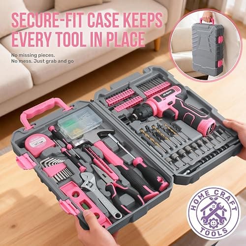Hi-Spec Tool Set with 8V Drill Set Home DIY Repair & Maintenance, Pink | Cordless USB Electric Drill Driver, Hand Tool Kit for Women and Men, Complete Home DIY Tool Box, Gift, Home Setup help, Tidy thumbnail 7