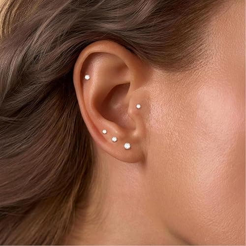 Small Gold Stud Earrings Set for Women Men, Hypoallergenic Cubic Zirconia Mini Stud Earrings for Women, 14K Gold Plated Tiny Cartilage Earrings Set for Multiple Piercing 5 Earrings Pack thumbnail 7