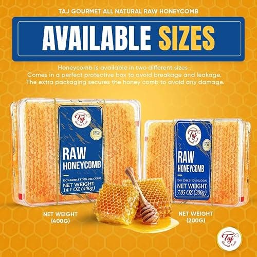 Taj Gourmet All Natural Raw Honeycomb 100% Honey Pure Turkish Raw Honey Comb -100% All Natural Edible Honey Combs Raw Edible - Perfect For Healthy Smoothies Honey With Honeycomb, 200g (7.05oz) thumbnail 7