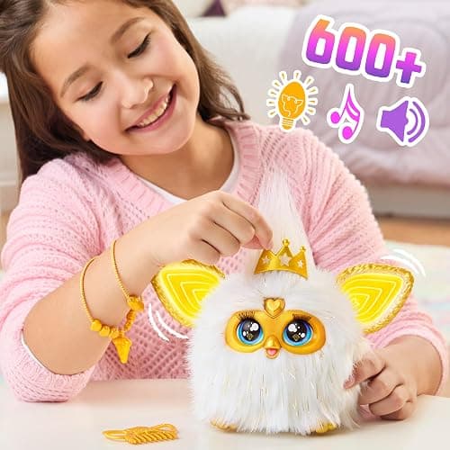 Furby Gold Glam Interactive Plush Toys for 6 Year Old Girls & Boys & Up, Voice Activated Animatronic, Speaks English & Furbish, White, Christmas Stocking Stuffers (Amazon Exclusive) thumbnail 2